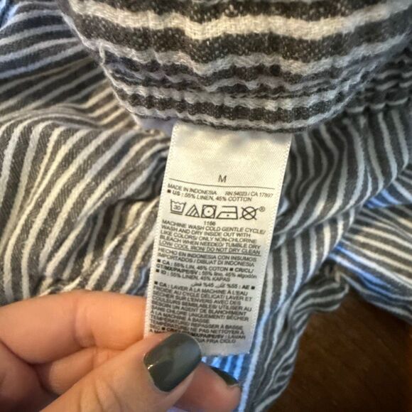 Old Navy linen blend grey white striped wide leg pull on pant M - Picture 8 of 9